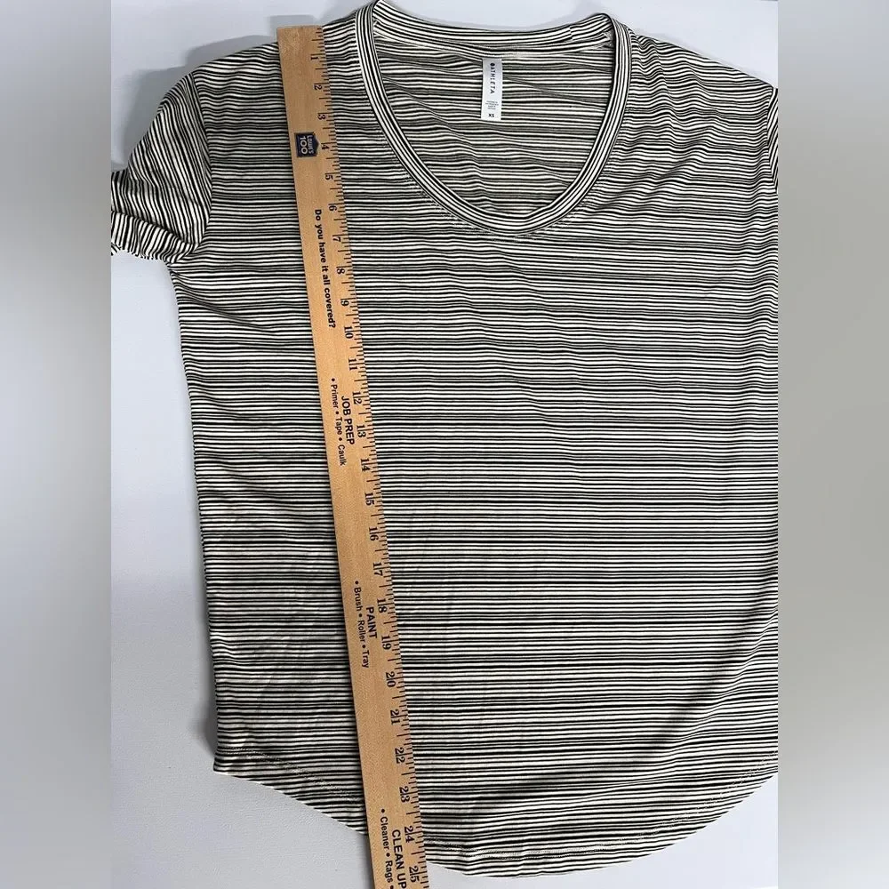 Athleta Cloudlight Stratus Striped Top Womens XS Black Cream Long Sleeve Modal - Picture 5 of 6